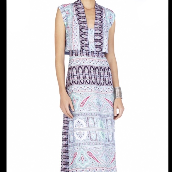 BCBGMaxazria White Purple Kyla Plum Berry Sleeveless Back Tie Maxi Dress Small - Picture 1 of 10